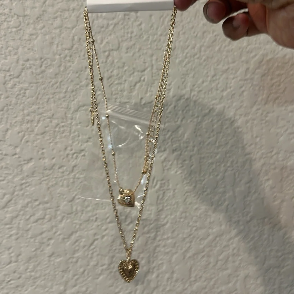 Ettika double heart charm necklace NWT